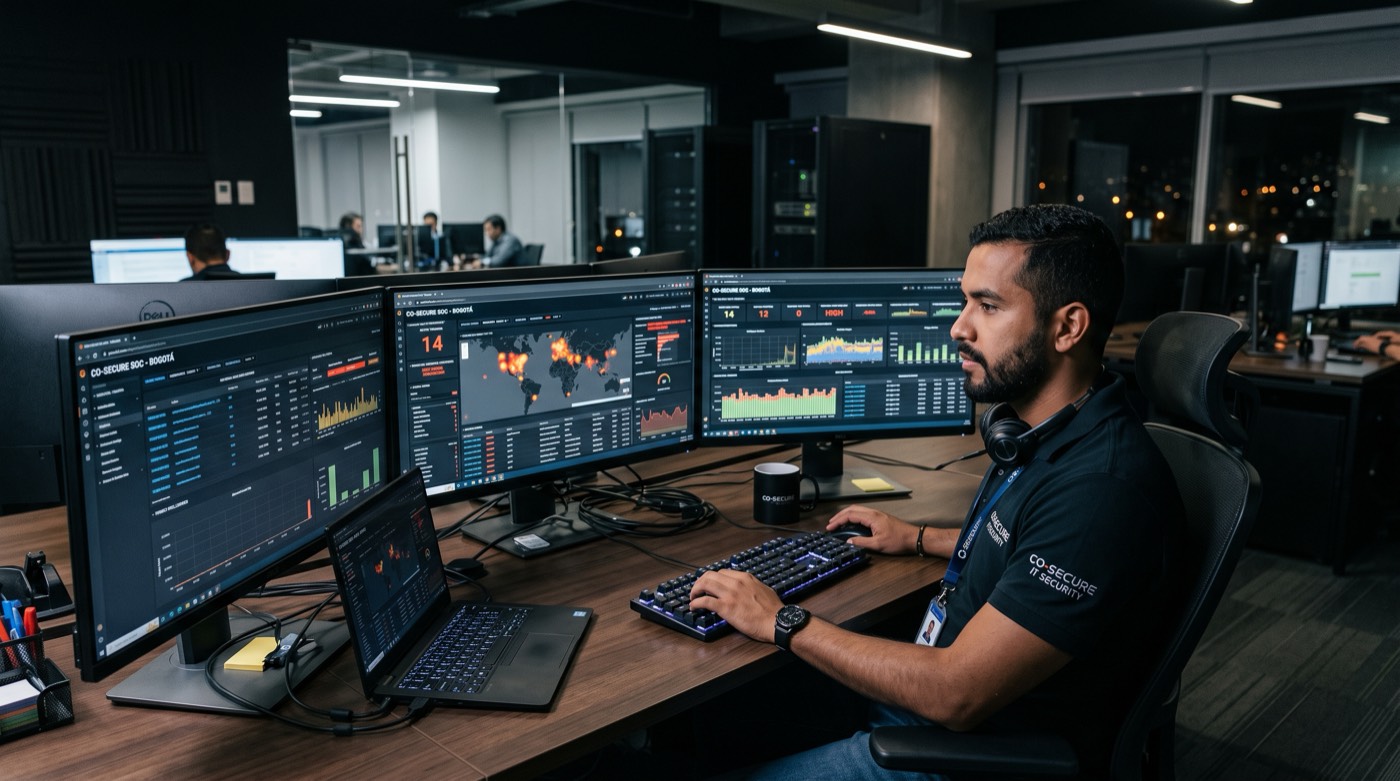 Analista monitoreando ciberseguridad empresarial